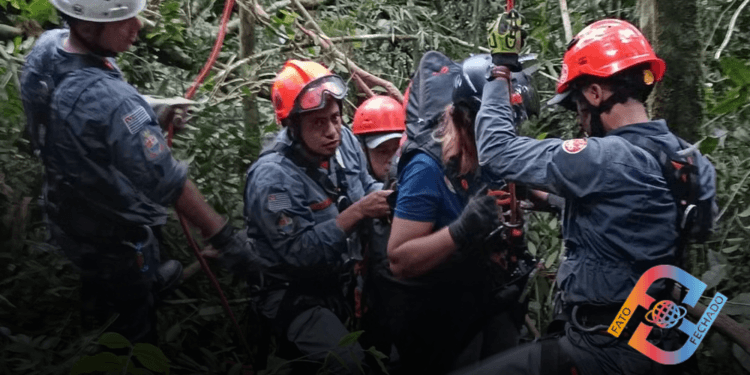 Mulher fica presa em árvore a 20 metros de altura após saltar de parapente em Caraguatatuba, SP